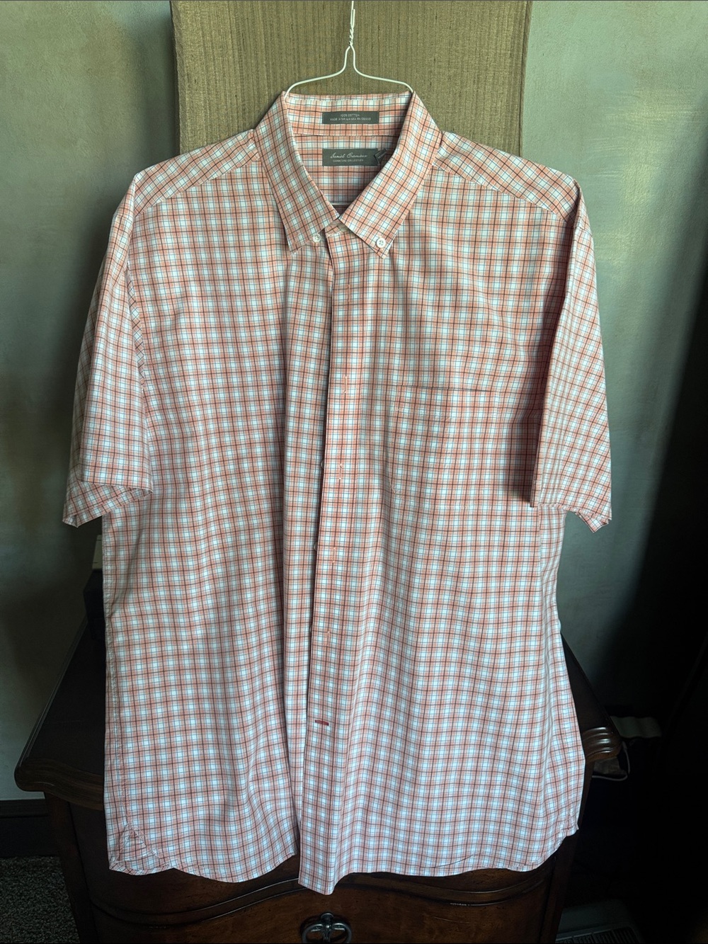 Daniel Cremieux Coral and White Plaid Short-Sleeve Button-Down Shirt